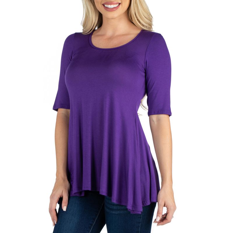 24seven Comfort Apparel Womens Elbow Sleeve Swing Tunic Top For Women, 2 of 6