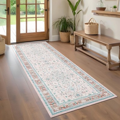 Non Slip Machine Washable Runners Ultra Thin Indoor Foldable Print Carpet Vintage Retro Floral Medallion Floor Cover