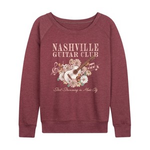 Women's - Instant Message - Nashville Guitar Lightweight French Terry Wide Neck Long Sleeve Graphic Shirt - 1 of 4