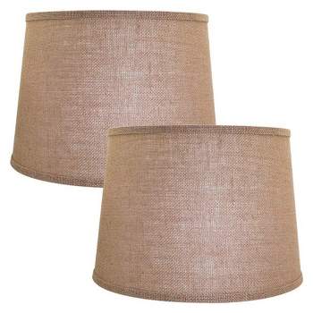 ALUCSET LLA-S1908 Soft Linen Burlap Drum Lampshades w/ Harp Support & Spider Mode Installation for Table Lamps and Floor Lights, Set of 2, Light Brown