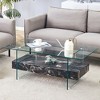 Glass Coffee Table Modern 2-Tier Center Table Cocktail Table Sofa Table Storage Side Table with Drawer, Walnut/White/Black/Natural-ModernLuxe - 2 of 4