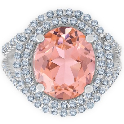 Pompeii3 6 1/5 Ct Huge Diamond & Oval Simulated Morganite Halo Ring 14k White Gold