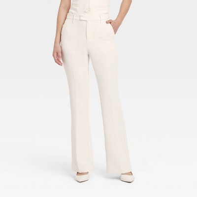 Women's Signature Crepe Flare Trouser - A New Day™ Cream 2: High Rise, Midweight, Woven, Fly Zipper