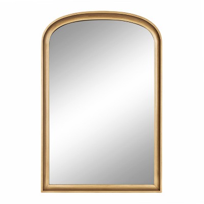 Gold Arched Wooden Wall Mirror with Basket Design, 24" x 36"