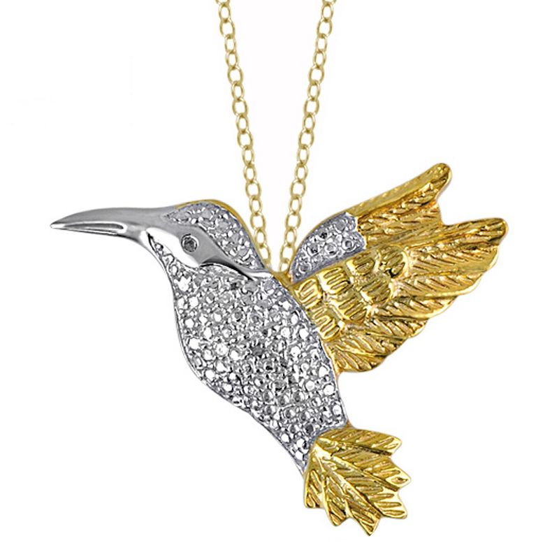 Women's Sterling Silver Accent Round-Cut White Diamond Pave Set Bird Pendant (18"), 1 of 3