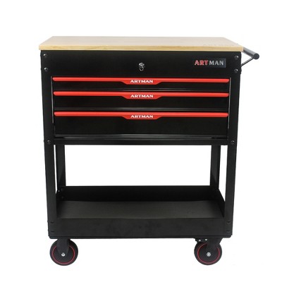Maggift Tool Boxes and Totes, Mobile Storage with Lock and Wheels, Rolling Boxes for Heavy Metal Organizer of Garage, Black, 34.64"*17.59"*38.58"