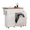 YOOCOZZ 47.2" Farmhouse Kitchen Island with Drop Leaf, Removable Side Racks, 2 Drawers, Rolling Cart+Towel Rack - 2 of 4