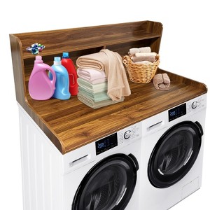 2-Tier Washer Dryer Countertop with 2.75" H Edge Rails, Laundry Countertop with Anti-Slip Pads, Washer and Dryer Topper with Non-Slip Pad, Walnut - 1 of 4