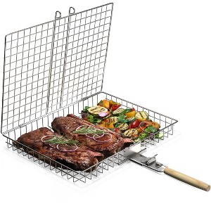 Sorbus Stainless Steel Large Folding Barbecue Grilling Basket with Handle - for Fish, Shrimp, Vegetables, Grilling Accessories, Outdoor Cooking - 1 of 4