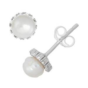 Junior Jewels Sterling Silver Children's Freshwater Pearl And CZ Earrings - 1 of 2
