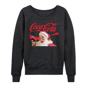 Women's - Coca-Cola - Santa Closeup Coca Cola Logo Lightweight French Terry Wide Neck Long Sleeve Graphic Shirt - 1 of 4