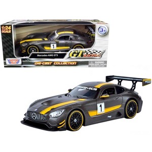 Mercedes AMG GT3 #1 Matt Gray with Yellow Stripes "GT Racing" 1/24 Diecast Model Car by Motormax - 1 of 4