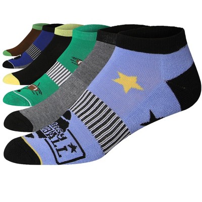 JAMES FIALLO Men's 6-Pairs Fun Low Cut Athletic Football Star Stripes Patterned Running Socks For Men