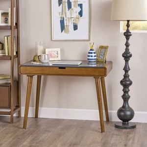 ORRD Mid-Century Modern Writing Desk, 40 Inch Computer Table with Large Drawer & Storage for Home Office, Brown - 1 of 4