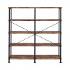 Vynxaria Transitional Minimalist Double-Wide Bookcase 4 Side Shelves, Sturdy Metal Frame, Warm Wood Shelves, Antique Nutmeg & Black - 4 of 4