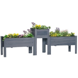 Resenkos Patio Planting Bed, Raised Garden Bed,Raised Garden Bed Set of 3, Elevated Wood Planter Box with Legs and Bed Liner, Gray - 1 of 4