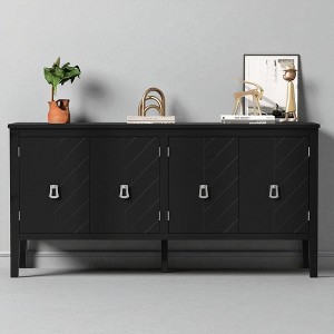 Geometric Pattern 4-Door Sideboard with Adjustable Shelves and Vintage Metal Handles, MDF Storage Cabinet for Dining Room, Kitchen, Living Room - 1 of 4