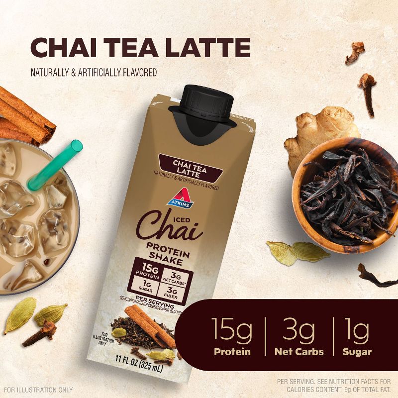 Atkins Chai Tea Latte Protein Shake - 4ct/44 fl oz, 5 of 9