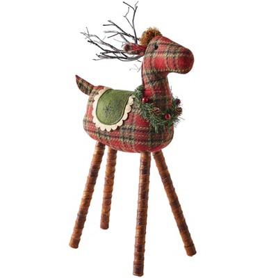 Lakeside Red and Green Reindeer Tabletop Decoration with Light Up LED Antlers