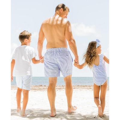 Мужские брюки RuggedButts Men's UPF50+ Swim Trunks - Periwinkle Blue Seersucker, Men's M — фото 5