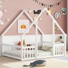 CAVINAS Twin/Full Size House-Style Bed Frame with Fence Guardrails,Modern Floor Bed for Kids Room,Bedroom - 2 of 4