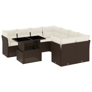 vidaXL Patio Sofa Set with Cushions 9 Piece Poly Rattan - Brown and Cream without storage - 1 of 4