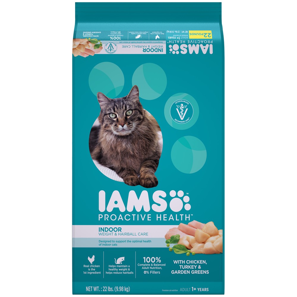 (BB 11/26/22)Iams Proactive Health Indoor Weight & Hairball Care Cat Food with Chicken 22 lb Bag