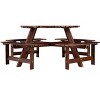 LOVSON 8-Person Outdoor Round Picnic Table Set with 4 Built-in Benches & Umbrella Hole - Perfect for Garden, Backyard, Porch & Patio - Brown Wood - 2 of 4