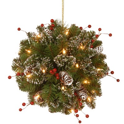 National Tree Company 12" Glittery Mountain Spruce Kissing Ball with LED Lights