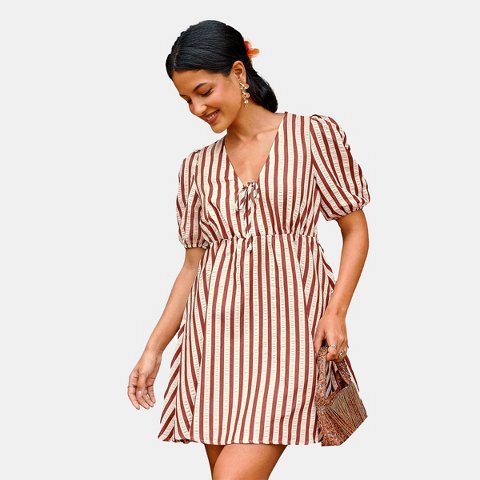 Женские платья Cupshe Women's Striped Tie-Front Mini Dress-L-Red