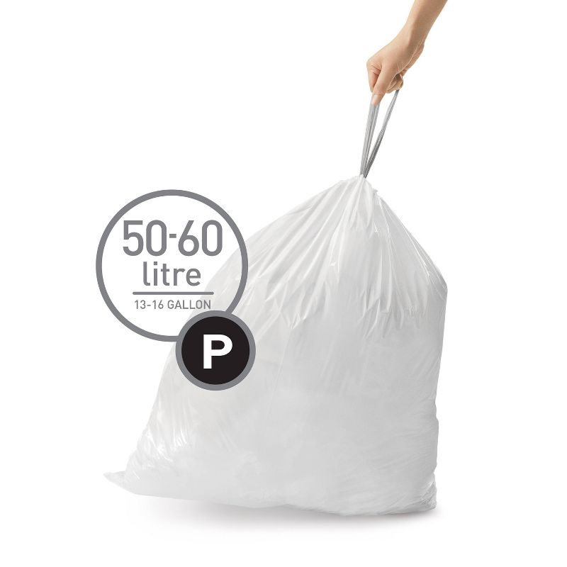 simplehuman 50-60L Code P Custom Fit Trash Bags Liner White, 2 of 5