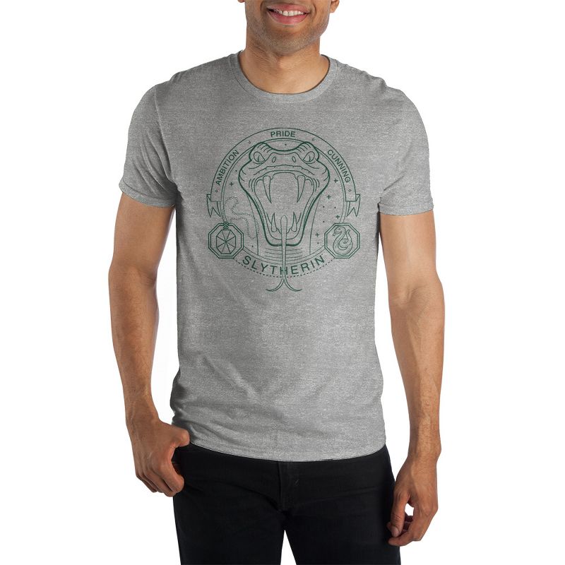 Harry Potter Mens Slytherin Hogwarts House Grey Graphic Tee, 1 of 3