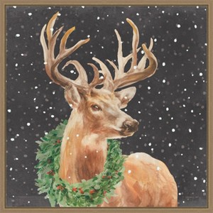 Amanti Art Woodland Holidays Stag Black by Danhui Nai Canvas Wall Art Print Framed 22-in. W x 22-in. H. - 1 of 4