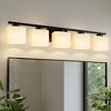 DORESshop 40 in. 5-Light Matte Black Modern Square Vanity Light with Milk White Shades, KD Wall Lamp for Bathroom, Living Room - 2 of 4