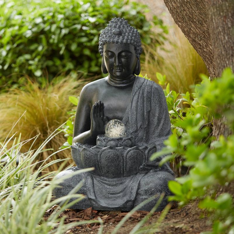 John Timberland Sitting Buddha Zen Outdoor Water Fountain with LED Light 28" for Yard Garden Patio Deck Porch House Exterior Balcony Meditation, 3 of 12