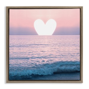 Stupell Industries Pink Heart Ocean Sunrise Floating Frame Canvas Art, Brown, 18" x 18" - 1 of 4
