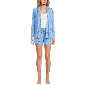 Lands' End Women's Cooling 3 Piece Pajama Set - Long Sleeve Top Cami and Shorts - 1 of 4