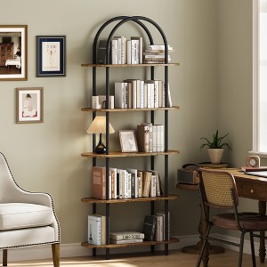 5-Tier Industrial Bookshelf – 71" Tall Metal Arch Bookcase with Adjustable Open Shelves, Sturdy Storage for Living Room & Home Office - 1 of 4