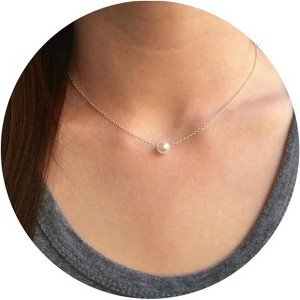 14K Gold Plated Pearl Necklace for Women, Handmade Dainty Everyday Jewelry One Pearl 8MM-Silver - 1 of 4