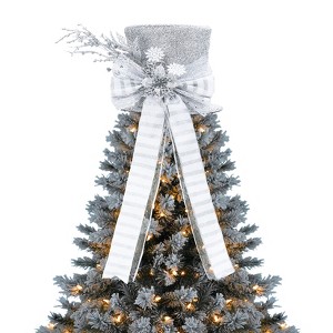 Orieon Sparkling Silver Santa Hat Christmas Tree Topper with Bow & Snowflakes - 25cm Luxury Festive Decor for Xmas Tree, Tabletop, Holiday Display. - 1 of 4