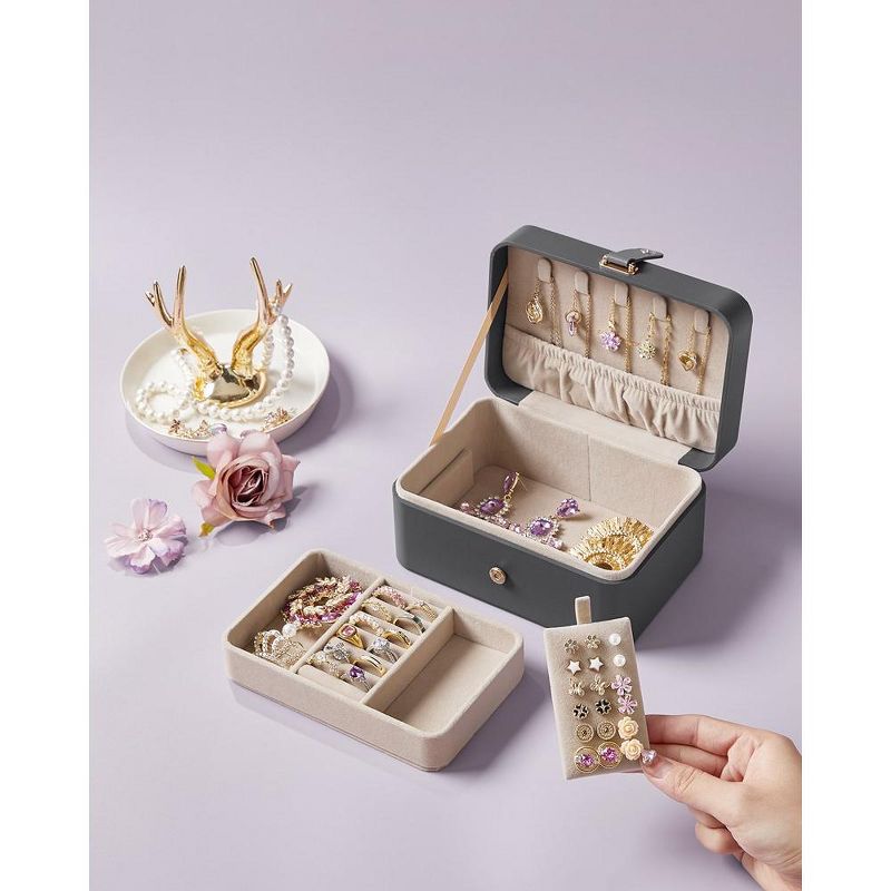 SONGMICS Jewelry Box, Travel Jewelry Case, 2-Layer Jewelry Holder Organizer, 4.3 x 6.3 x 3.1 Inches, Portable, Versatile Earring Storage, 5 of 7