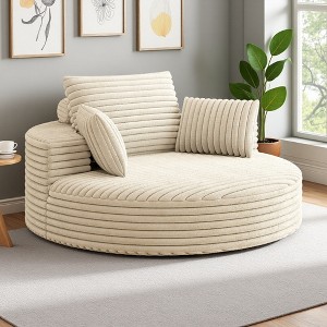 55" Corduroy Chenille Swivel Sleeper Chair with Pillow, No Assembly - 1 of 4