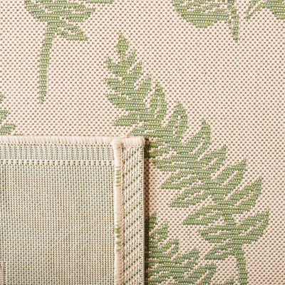 Natural Olive Floral Synthetic Outdoor Runner Rug