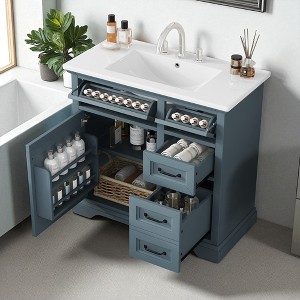 36" Bathroom Vanity with Ceramic Sink, Soft-Close Drawers & Door Organizer, Freestanding Vanity Wood Cabinet with Storage - 1 of 4