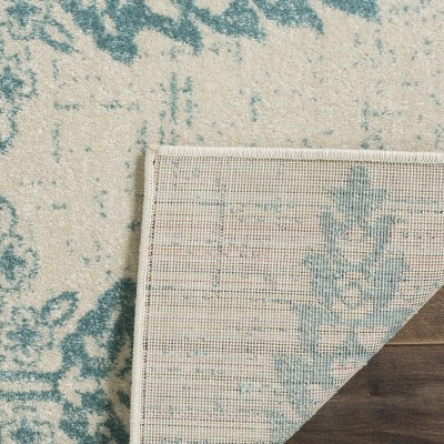 Ivory and Teal High Pile Boho Chic Runner Rug
