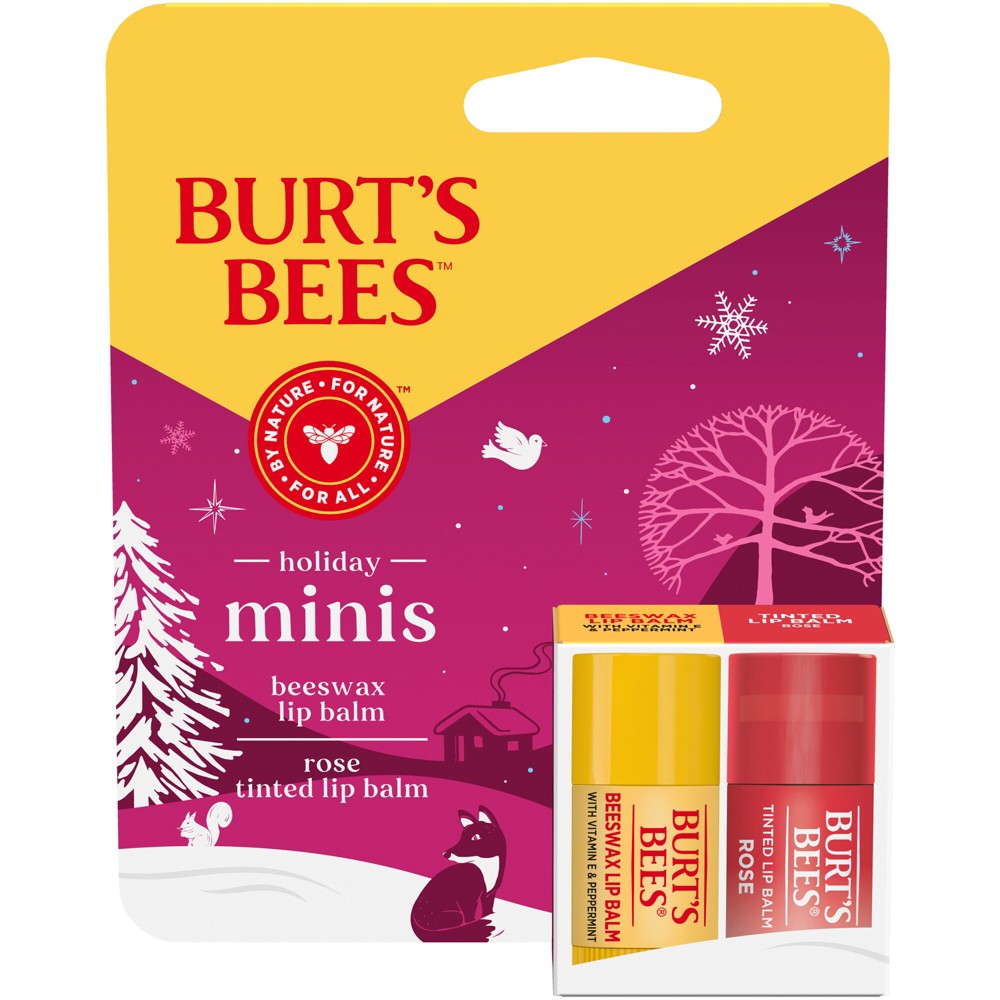 Photos - Lipstick & Lip Gloss Burts Bees Burt's Bees Holiday Mini Lip Balms - Beeswax + Rose Tinted - 2pk/0.006oz 
