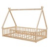 CAVINAS Kids Toddler Bed with Guardrails,Floor Bed with Tent-shaped Design,Twin/Full Size Montessori Bed for Bedroom,White/Brown/Gray/Off-White - 4 of 4