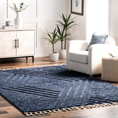 Nuloom Risette Solid 5x8 Shag Indoor Area Rug for Living Room Bedroom Dining Room Nursery, Blue