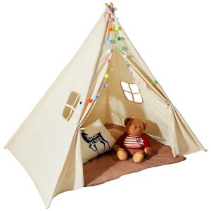Kids Play Tent with Plush Decorative Balls and Mat, Durable Peach Skin Fabric, 19mm Frame, Indoor Outdoor Tent for Toddlers Ages 1–5 - 1 of 4