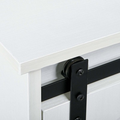 Farmhouse Chic White Kitchen Buffet Cabinet with Sliding Barn Door